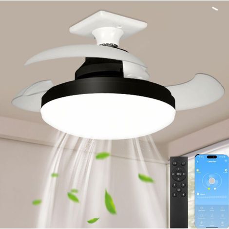 Ventilateur de plafond noir 38 cm, pales rétractables, télécommande, 4 vitesses, contrôle par application (1/5)