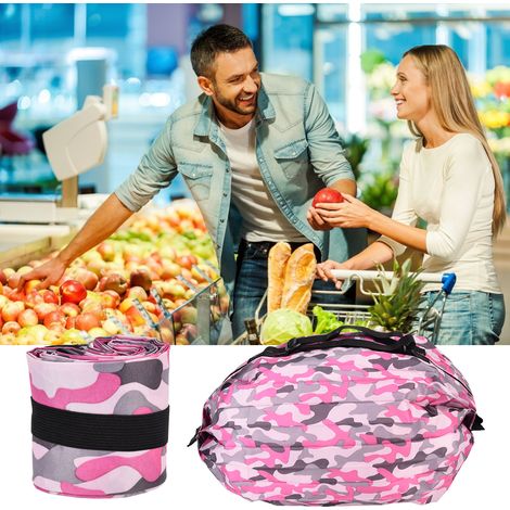 Sac de voyage imperméable pliable grande capacité, bandoulière unique pour shopping, motif camouflage rose rouge.