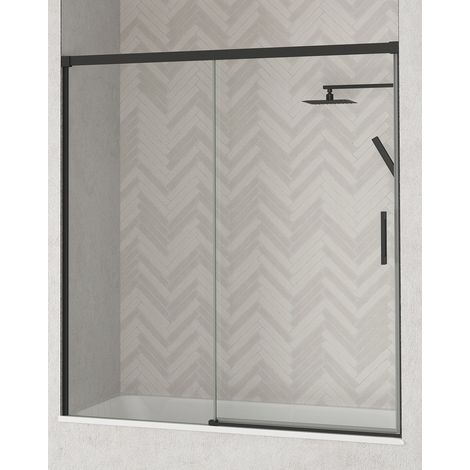 Mampara Frente Bañera 1 Puerta - 1 Fijo Corredera Cristal Templado 6mm Antical Transparente Perfil Negro Mate 175 cm (Adaptable 169-174cm) (1/5)