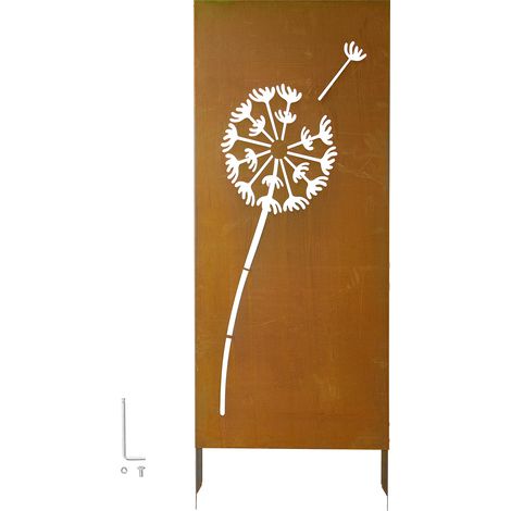 VEVOR Separador de Ambientes Metal, 61 x 160 cm, Biombo de Exterior, Patrón de Diente de León, Marco de Acero, Estacas de Tierra, Pantalla de Privacidad para Jardín Patio Terraza Pared, Marrón Óxido (1/5)