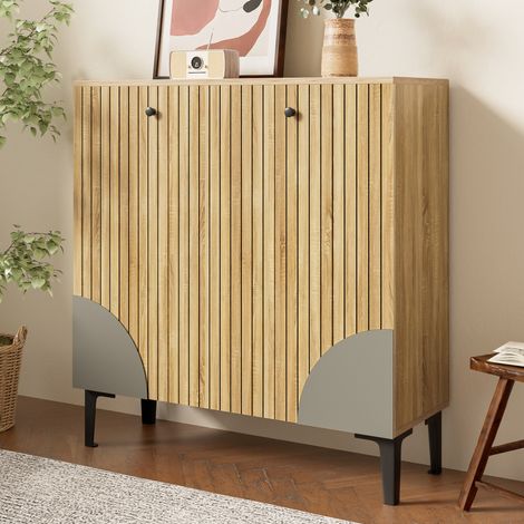 CHICFURN Scarpiera 90x32x94 cm in truciolare effetto legno chiaro, 3 ante (1/5)