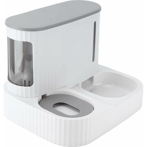 Automatischer Futter- und Wasserspender für Katzen und Hunde. Fassungsvermögen: 0,85 l Futter und 3 l Wasser. Aus robustem und ungiftigem Kunststoff. Leicht zu reinigen.
