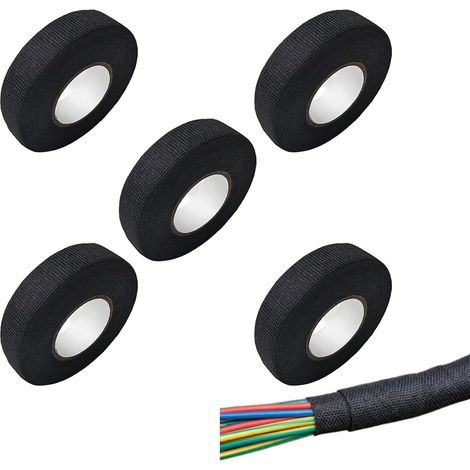 Ruban adhésif dévidoir noir pour câblage – Ruban en coton pour faisceau de câbles, 19mm x 12m – Ruban isolant résistant aux hautes températures (1/5)