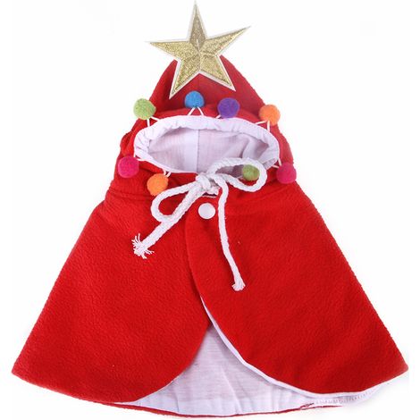 Disfraz Navidad Para Mascotas - Capa Navideña Para Perros Y Gatos Pequeños Y Medianos - Con Estrella Dorada Y Pompones - 1 Unidad (1/5)