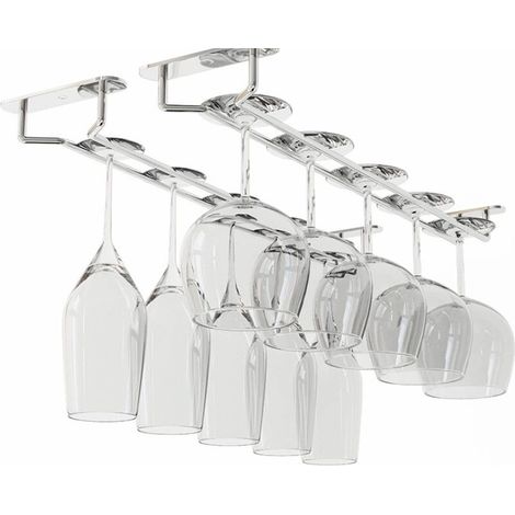 Porte-verres à vin double rangée en acier inoxydable de 35 cm, support à verres à vin suspendu en fer chromé (1/4)