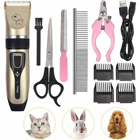 Tondeuse électrique professionnelle sans fil et silencieuse pour animaux de compagnie, adaptée aux poils longs et épais, livrée avec des ciseaux et un peigne. (1/5)
