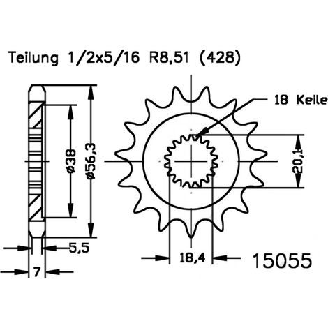 Pignone anteriore Esjot 50-15055-13, 13 denti, misura 428 (1/2)
