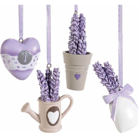 Decorazioni in resina colorata a tema lavanda con cordino da appendere, set da 8 pezzi, cm 3,5 x 2 x 7,5 H