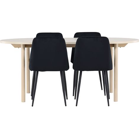 Andy Essgruppe Tisch 90x180cm und 4 Velours Stühle whitewash.