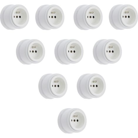 Lot de 10 Prises FONTINI Garby – Prises Murales Intérieures Style Rétro – Plastique Blanc – 16A / 250V – Pose en Saillie – Fabrication Européenne – Sécurité et Élégance Vintage - FONTINI (1/4)