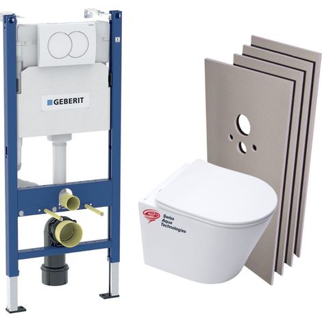 WC Set Vorwandelement + WC SAT Infinitio spülrandlos + Weiße Platte + Verkleidungsset (InfinitioGeb3-sabo-DE)