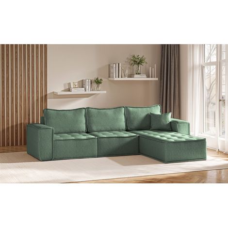 Ecksofa Modulsofa 3-teilig SANDE Stoff Raven Flaschengrün Ottomane Rechts (1/5)