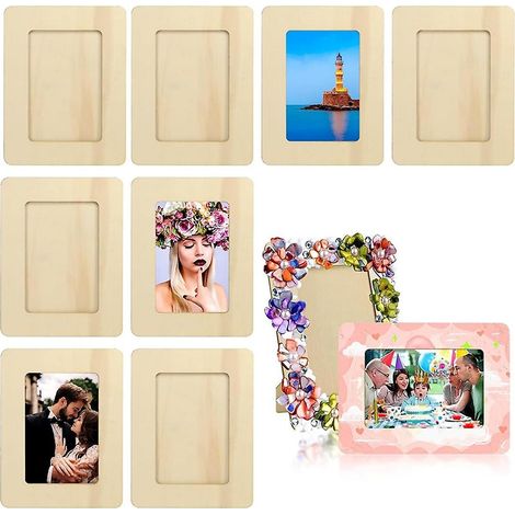 Lot de 10 cadres photo en bois brut pour photos de 15 cm (6 pouces), kit de cadres photo à poser pour cartes postales, à monter soi-même (1/5)