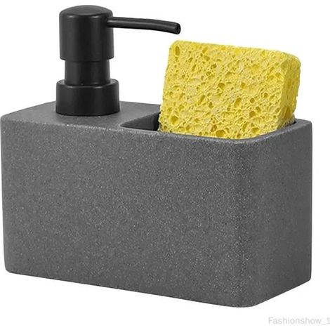 Distributeur de savon gris avec porte-éponge, flacon pompe, accessoire de cuisine (1/4)