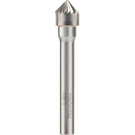 Fraise Rotative HM Tige Cylindrique Forme Cône 90° - Aciers, InoxD. 5 x Lt. 34 x Lu. 4 x Q. 3 mm - Diamwood