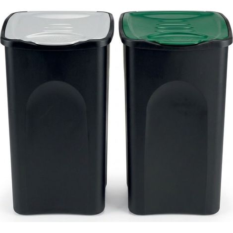 Set 2 Bidoni CAPIENTI 50 LITRI per la Raccolta Differenziata DEI RIFIUTI per Casa e Ufficio Pattumiere CONTENITORI con Coperchi Colorati BIANCO E VERDE Secchi Spazzatura Modulari Salvaspazio (1/5)