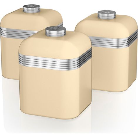 SWAN SWKA1020CN Retro Set 3 Botes Metálicos de Almacenamiento, 1 L, Acero Lacado, Especias, Té ,Café, Vintage  Crema (1/5)