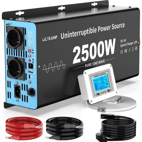 Onduleur UPS 2500W Pur Onde Sinusoïdale – Secours Pompe de Relevage avec Chargeur 25A, Télécommande LCD – Convertit 12V en 230V pour Protection sous-Sol Contre Inondations (1/5)