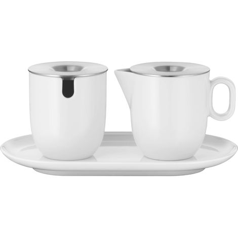 Sucrier de 130 ml et pot à crème/lait en porcelaine de 170 ml avec couvercles, soucoupe, pot à lait, passe au lave-vaisselle (1/5)
