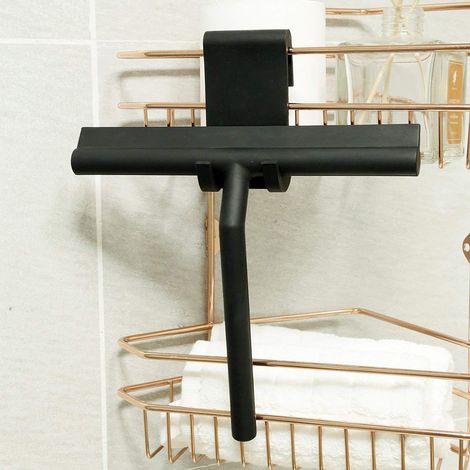 Raclette de douche en silicone noir, raclette pour vitres de douche avec crochet de suspension pour le nettoyage des miroirs, des fenêtres et des vitres de voiture dans la salle de bain, la cuisine et