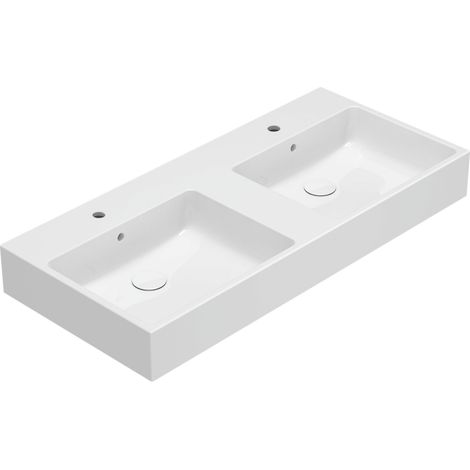 Ceramica Globo – Double lavabo en céramique 110x50 cm – SCQ110BI – Finition blanche brillante – Traitement antibactérien BATAFORM® – Installation libre ou suspendue