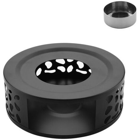 royaluxe-Chauffe-théière support à bougie chauffe-plat 15 cm – acier inoxydable noir, résistant à la chaleur, maintien au chaud durable
