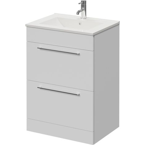 Napoli 460 Gloss White 600mm 2 Drawer Vanity Unit with Angel Basin - 600mm - Chrome 320mm Handle