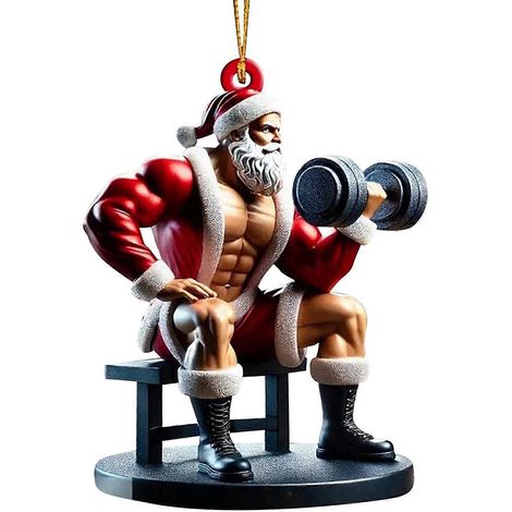 Weihnachtsbaumschmuck, großer Weihnachtsbaumschmuck, zwei hängende Dekorationen, doppelter Aufdruck, Fitness-Muskeln (1/5)
