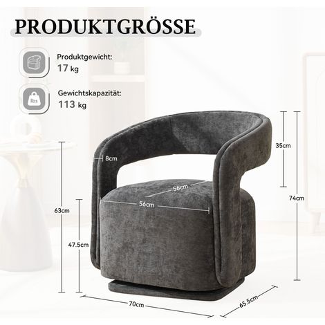 Fauteuil pivotant 065 à 360°, design tonneau en chenille grise texturée, fauteuil lounge salon et coin lecture, fauteuil d'appoint moderne (1/4)