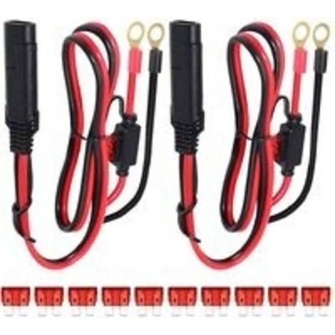 2Pcs Connecteur SAE au Fil de Harnais Terminal à Joint torique, câble d'extension à déconnexion Rapide à cosse 2 Broches, 0,6 m SAE au Ring Terminal Harnais Quick Connect, Fusible 10 A (1/5)