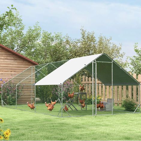 Gallinero 600x300x200 cm de metal galvanizado plateado con techo sombreado FloraGrace (1/5)