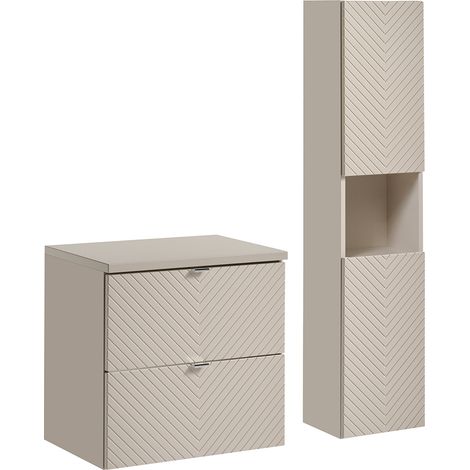Badmöbel Set 2-teilig in Beige mit 60 cm Waschtischunterschrank VERACRUZ-56 (1/5)