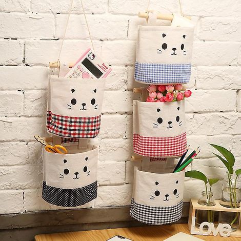 5 Pcs Joli Sac De Rangement Suspendu, Impermable En Coton Jute Panier Pochette De Rangement, Sacs Organisateur Pour Chambre Salle De Bain Cuisine (1/5)