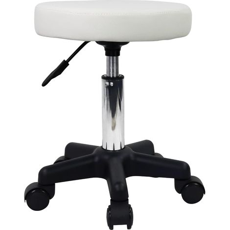 Tabouret Rond à roulettes réglable en Hauteur pour Salon Massage Maison Cuisine Blanc (1/5)