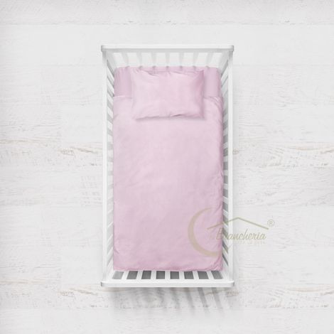 COMPLETO LENZUOLO PEDRO per lettino BAMBINO in tinta unita puro cotone Rosa (1/4)