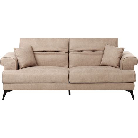 Canapé 3 Places Moderne en Tissu avec Appuis-Tête Réglables Marron Clair Skive