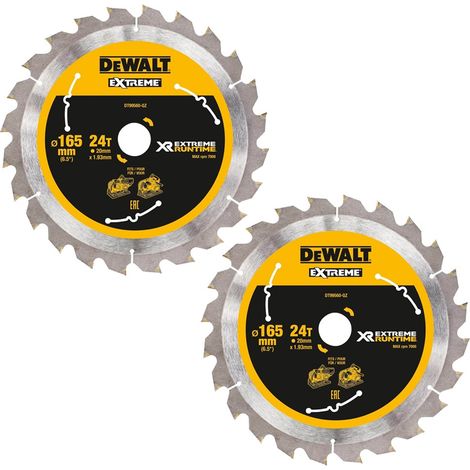 2 X Dewalt DT99560 165mm x 20mm 24T Extreme Runtime FlexVolt Plunge Saw Blades (1/4)