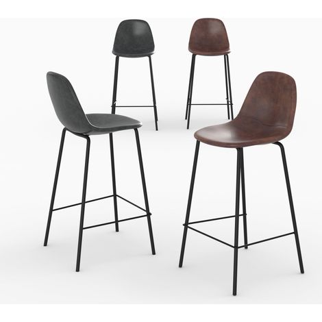 Pack 4 chaises pour îlot central marron et gris/noir 65 cm - Henrik
