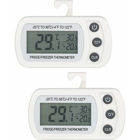 2 Stück digitales Kühlschrank-Gefrierschrank-Thermometer, Temperatur -20 bis 50 °C mit Haken, leicht ablesbares LCD-Display, Max./Min.-Aufzeichnungsfunktion