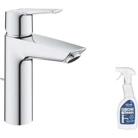 Mitigeur lavabo GROHE Quickfix Start 2021 avec tirette et vidage taille M + nettoyant GrohClean