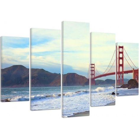 Quadro su tela 5 paneli New York Golden Gate - 100x70 (1/5)