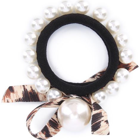 Chouchou à nœud papillon en fausses perles, accessoire élégant pour cheveux, idéal pour femmes et filles, motif léopard café. (1/5)