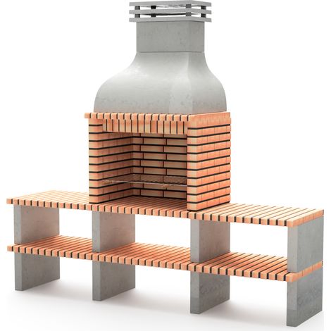 MOVELAR - Barbacoa de Obra Prefabricada de Leña y Carbón Modelo Altea (Gris, Naranja - 268 x 70 x 255 cm) REF: M00631 - Cocina de Exterior con Doble Soporte para Jardín y Terraza