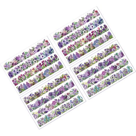 Carnet DIY Adhésif Fleurs Vintage Scrapbooking Étiquettes Florales Autocollants pour Album, Papier Décoratif Violet, Lot de 2 (1/5)