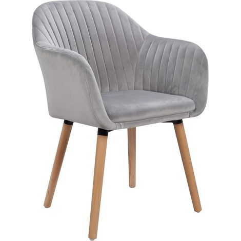 WOLTU 1x Sillas de Comedor Nordicas Estilo Vintage Juego de 1 Sillas de Cocina Sillas Tapizada con Reposabrazos en Terciopelo Estructura de Madera Sillas de Escritorio Gris Claro (1/5)