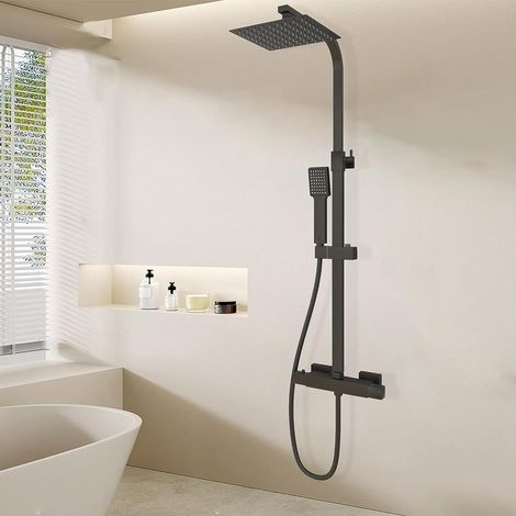 Ikodm Colonne De Douche Thermostatique De Salle De Bains Réglable Anti-brûlure Toucher Froid, Set De Douche Système De Douche, Carré Chrome (1/5)