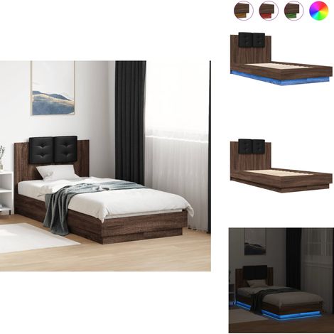 Cadre de lit avec LED sans matelas chêne marron 90x190 cm - Cadre De Lit - Lit Double - Meuble Chambre - Éclairage Led - Tête De Lit (1/5)