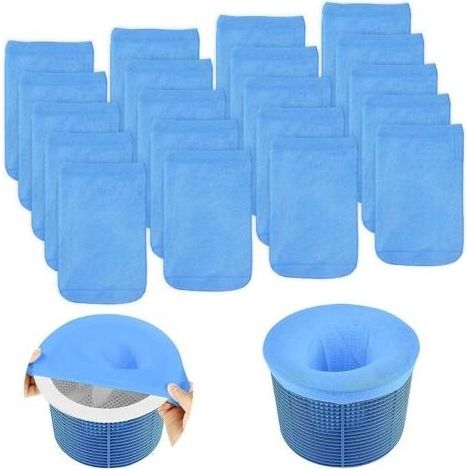 Chaussette Skimmer Piscine, 20pcs Chaussettes de Skimmer, Pool Skimmers Socks, Prefiltre Filtre Skimmers Piscine Nylon Élastique pour Panier Écumoire Bleu (1/5)