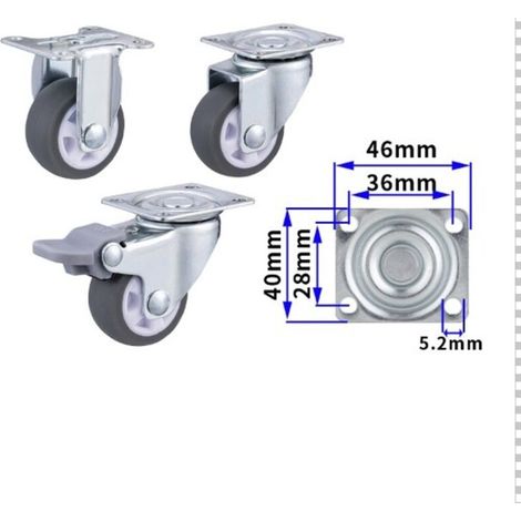 Ensemble de 4 roulettes pivotantes pour meuble 1.5 pouce avec plaque fixe et roulements à billes, roulettes en caoutchouc (1/3)
