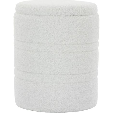 Pouf de rangement rond en tissu sherpa blanc, avec couvercle réversible, assise d'appoint et coffre 33 L pour salon, chambre ou entrée – CHICFURN (1/5)